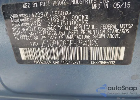 2015 Subaru Impreza 2.0I Premium z USA, uszkodzony, nr VIN JF1GPAC65FH284029